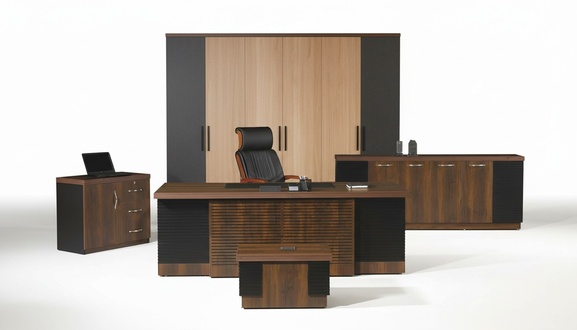 Office desk Office furniture Complete office desk set 4 pcs wood brown Office