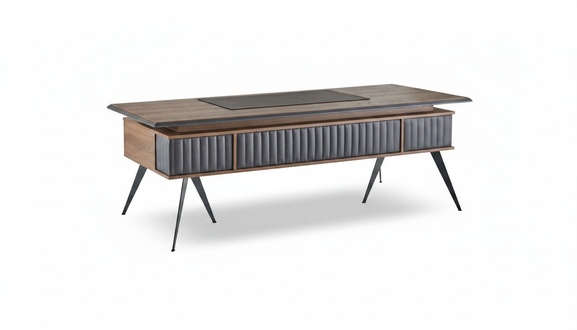 Office desk rectangular shape brown gray two-colored with drawers modern