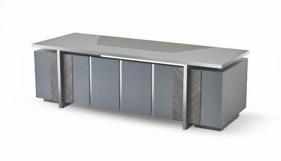 Rectangular Office Desk Gray Solid Color Modern Design Style with Storage Space