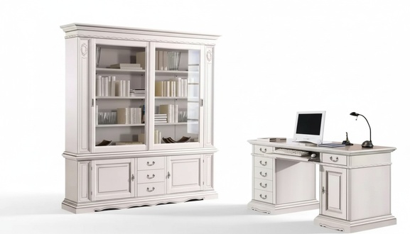 Office Furnishings Desk White Bookcase Classic Set 2pcs