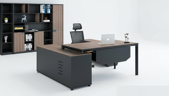 Office furniture 2 parts Set boss table + filing cabinet tables shelf desk