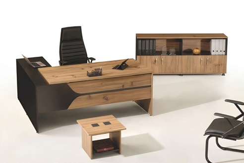 Office furniture brown set 3-piece corner office desk complete office cabinet wood group