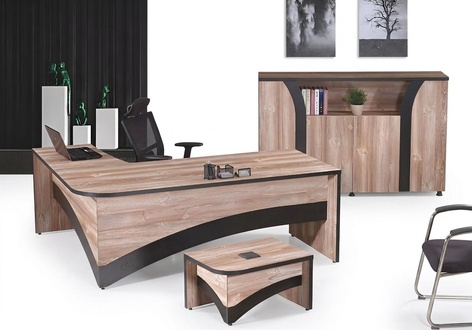 Office furniture complete office corner office desk office desk 3 pcs wood brown