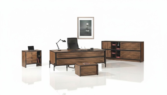 Office furniture complete office desk office desk set 4 pcs wood brown