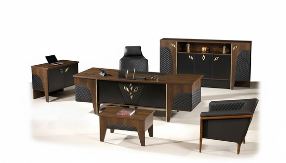 Office furniture complete office desk office desk set 4 pcs wood brown