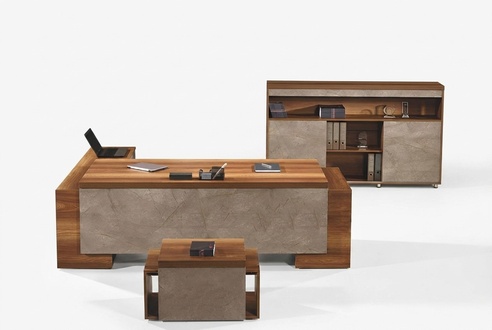 Office Furniture Corner Office Desk Complete Office Office Desk Set 3pcs Wood Brown