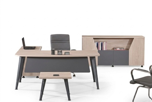 Office furniture Corner office desk Work desk Complete office 3-piece wooden set Grey