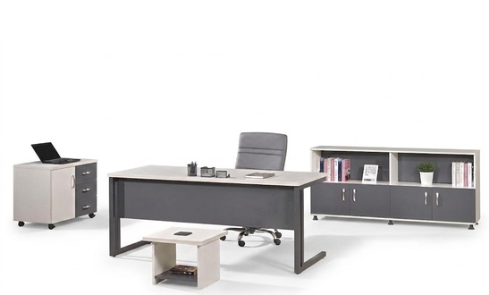 Office furniture grey set 4pc desk complete office cabinet wood group