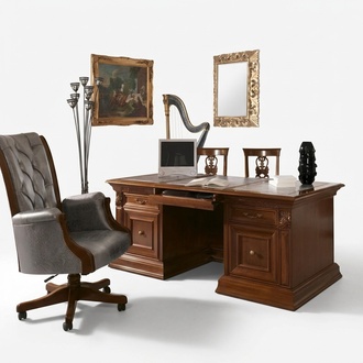 Office furnishings study armchair office furniture chief armchair baroque rococo 3-part. Real wood