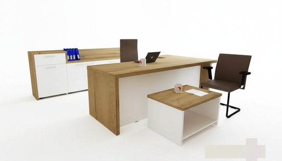 Office Modern Set Corner Desk Brown Coffee Table File Cabinet 3-piece.