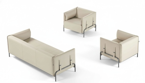 Home Office Set 3 pieces Beige 3-seater 2x Armchairs with Cushions Living Room