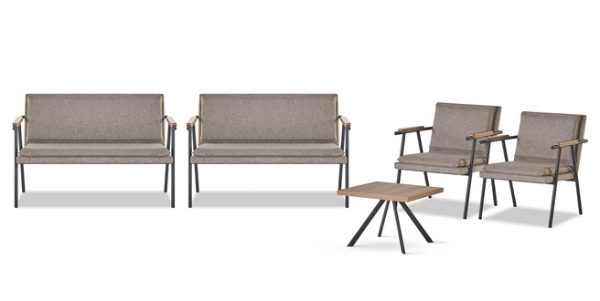 Designer Office Suite Gray 2-Seater Modern 2x Fabric Armchairs 4-Piece Set
