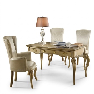 Office set furnishings desk set wood table armchair baroque rococo 2-part.