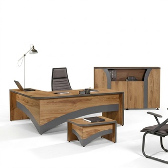 Office set corner office desk office desk set 3pcs wood office furniture brown