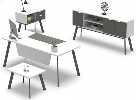 Office Workspace Set Table Sideboard Chest of Drawers Coffee Table Complete 4-piece