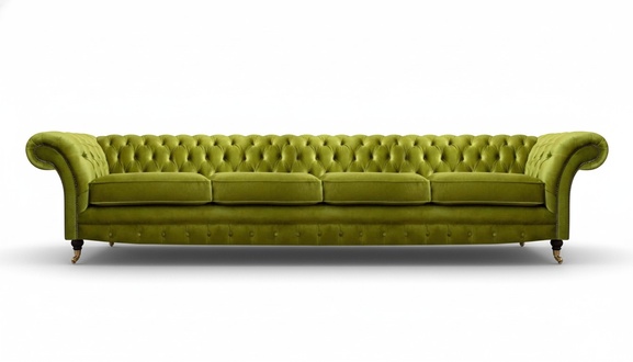 Olive green Chesterfield furniture designer 4-seater couch textile seating furniture