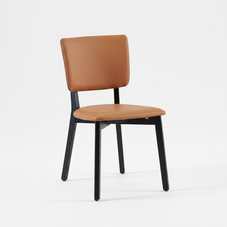 Orange-Black Single Seater Luxurious Dining Chair Upholstered Wood Furniture