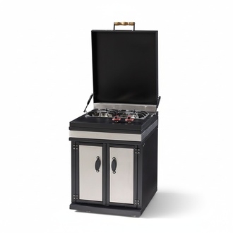 Stainless steel outdoor kitchen module in silver for garden and terrace.