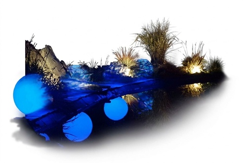 Deco figure designed as a round ball lamp with blue light 40cm