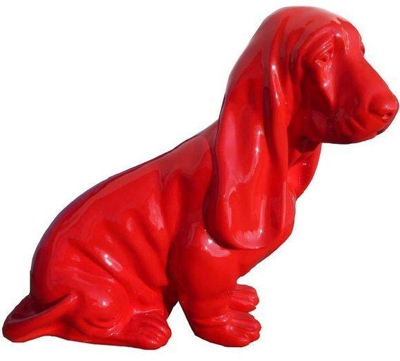 Abstract decorative sculpture designed as full red colored sitting basset hound dog 38cm