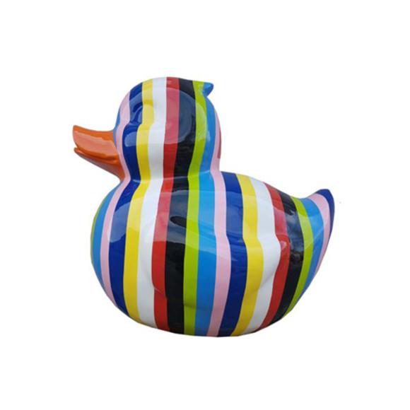 Abstract decorative sculpture designed as a gloss duckling in colorful stripes 60cm