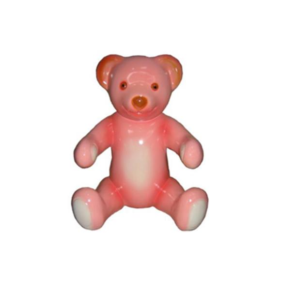 Decorative sculpture designed as a gloss sitting pink colored teddy bear figure 28cm