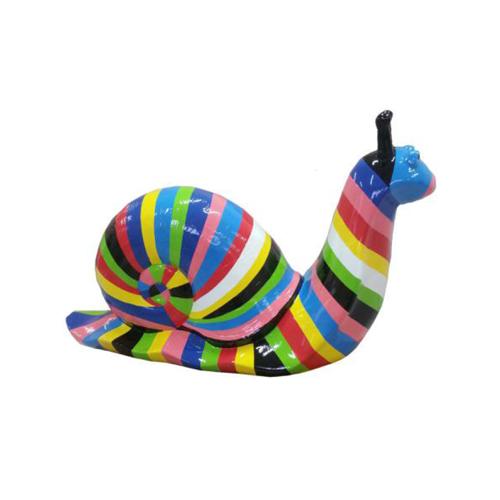 Decorative sculpture designed as a gloss snail with full multi-colored stripes 40x70cm
