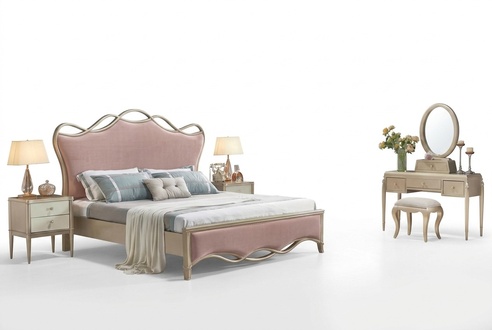 Pink Bed Double Bed 2x Nightstand Classic Beds Bedroom