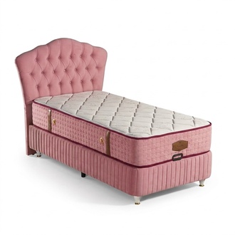 Modern pink bed with textile and wooden mattress