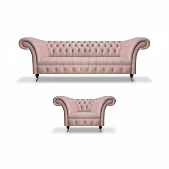 Rosa Chesterfield living room set 3-seater textile armchair 2-piece