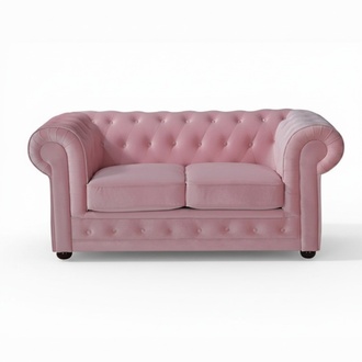 Chesterfield Classic Sofa Pink Textile 3-seater Upholstered Real Wood Frame New Loveseat Couch