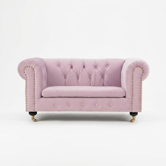Pink Chesterfield sofa couch upholstery fabric leather couches textile on caster wheels new