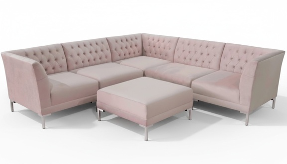 Pink Corner Sofa Stool Chesterfield Sofas Furniture xxl Big Textill Fabric Sofas 2tlg