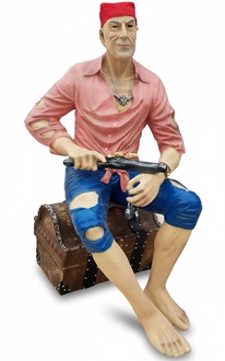 Decorative sculpture of pirate sitting on a box figure 138 cm height