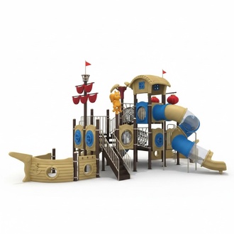 Play tower with slide ship-shaped outdoor playground for children