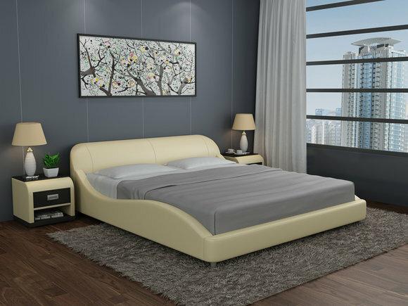 Modern style designer marriage double bed made of real wooden frame leather upholstered model LB8822