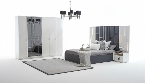 Modern bedroom set furniture 2x bedside tables wardrobe bed 4pcs