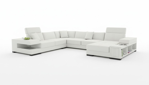 Corner sofa U-shaped couch upholstered corner sofa living landscape leather sofa Badra "White"