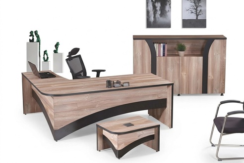 Office study furniture complete office corner office desk 3-piece wood brown set