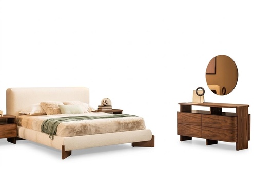 Bedroom set double bed bedside tables 5 pcs brown dressing table