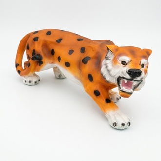 Decorative sculpture designed as an original colored angry cartoon tiger 27x65cm