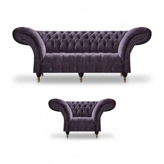 Lila Chesterfield Living Room Fabric Couches Upholstered Furniture 2-piece Luxury Set