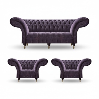 Lila Chesterfield Upholstered Sofa Set Living Room 3-Seater Designer 2x Armchairs