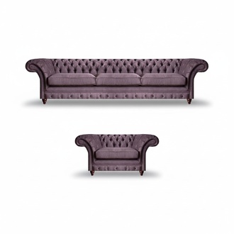 Lila Chesterfield Upholstered Suite Stylish Three-Seater Textile Armchair
