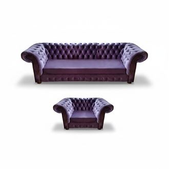 Purple Living Room Complete Modern Chesterfield Sofa Three-Seater Couch Armchair New