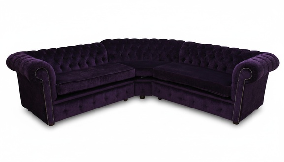 Chesterfield Corner Sofa L-Shaped Textile Dark Purple Comfortable Couch With Cushions New