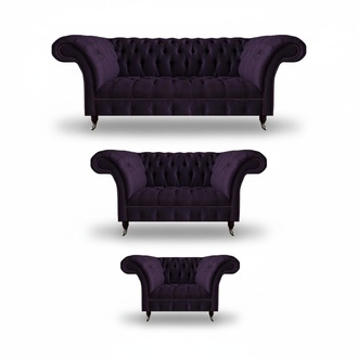 Lila Luxury Textile Sofa Set 3-piece Chesterfield Living Room Furniture