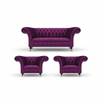 Purple Sofa Set 3-Piece Chesterfield Living Room Luxury Textile Furniture Upholstered Sofa