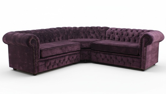Chesterfield Corner Sofa Purple L-Form Classic Textile Upholstered Living Room Comfortable Couch New