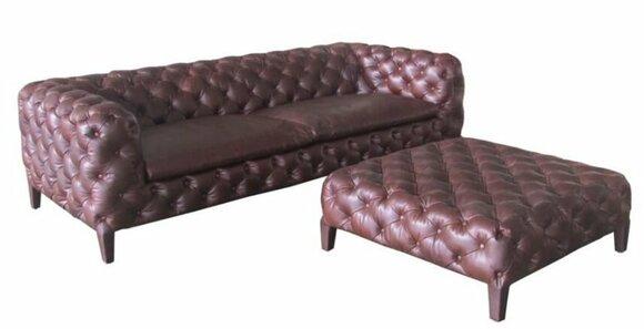 Chesterfield Sofa 3-Seater Brown Faux Leather Rustic Style Padded Comfortable Couch New